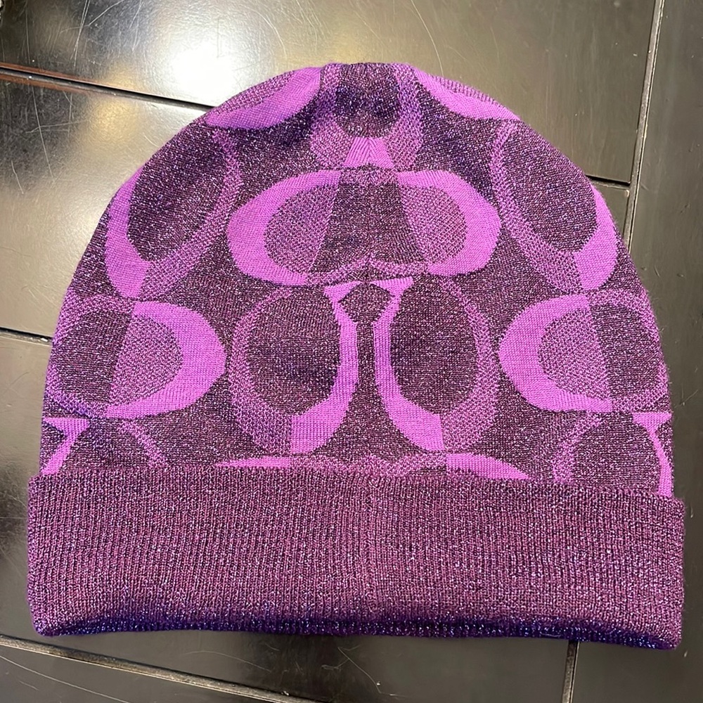 Coach authentic sparkle purple beanie